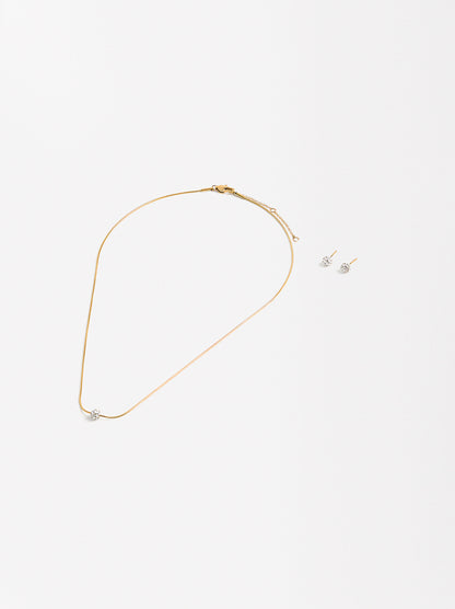 Set  Necklace And Earrings With Crystals - Stainless Steel