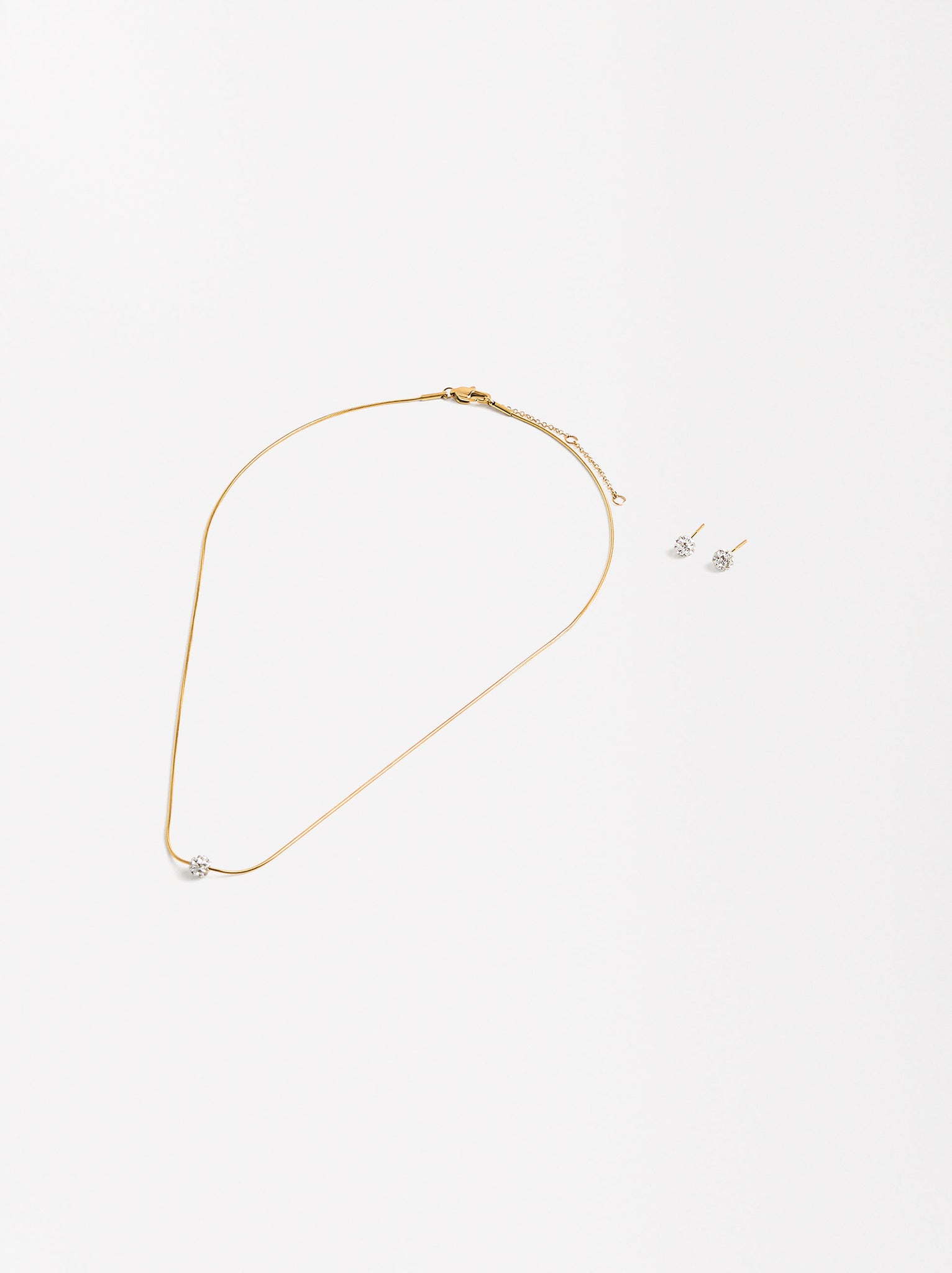 Set  Necklace And Earrings With Crystals - Stainless Steel