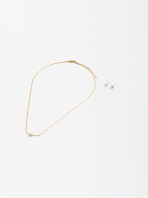 Set  Necklace And Earrings With Crystals - Stainless Steel