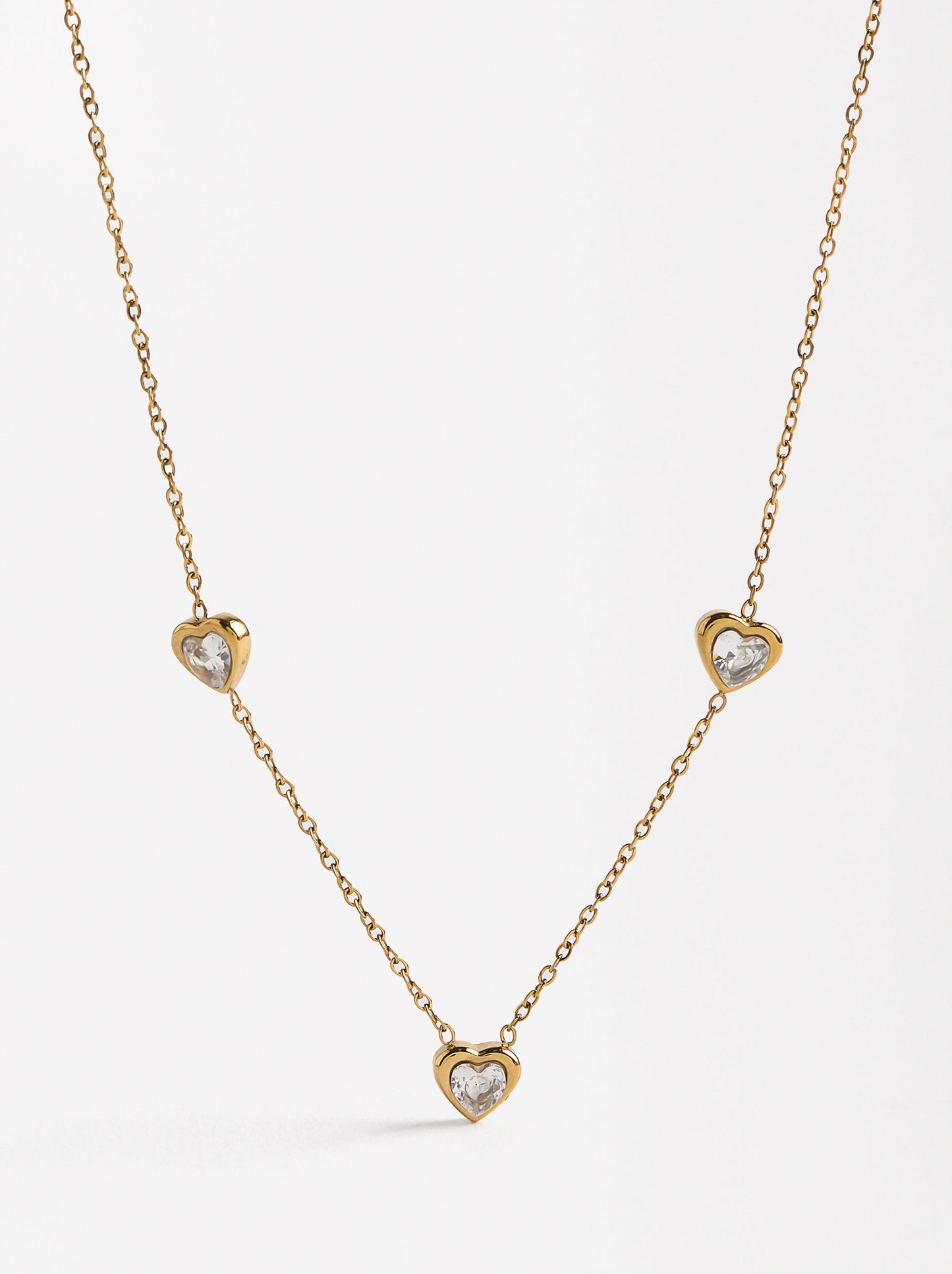 Necklace With Heart-Shaped Zirconias - Stainless Steel