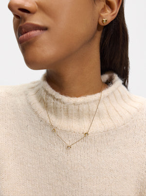 Necklace With Heart-Shaped Zirconias - Stainless Steel