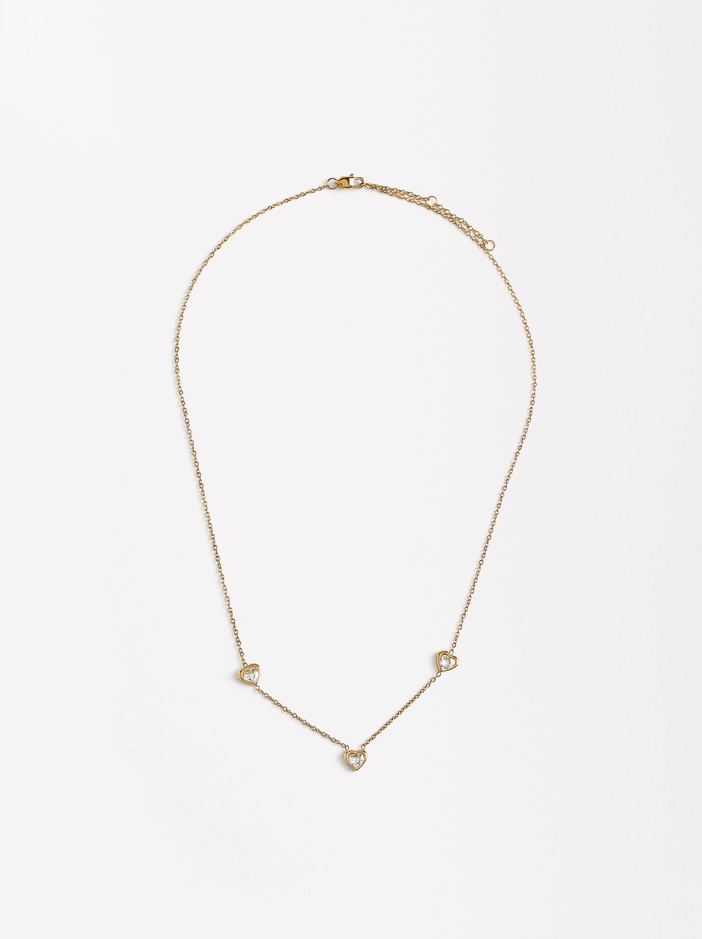 Necklace With Heart-Shaped Zirconias - Stainless Steel