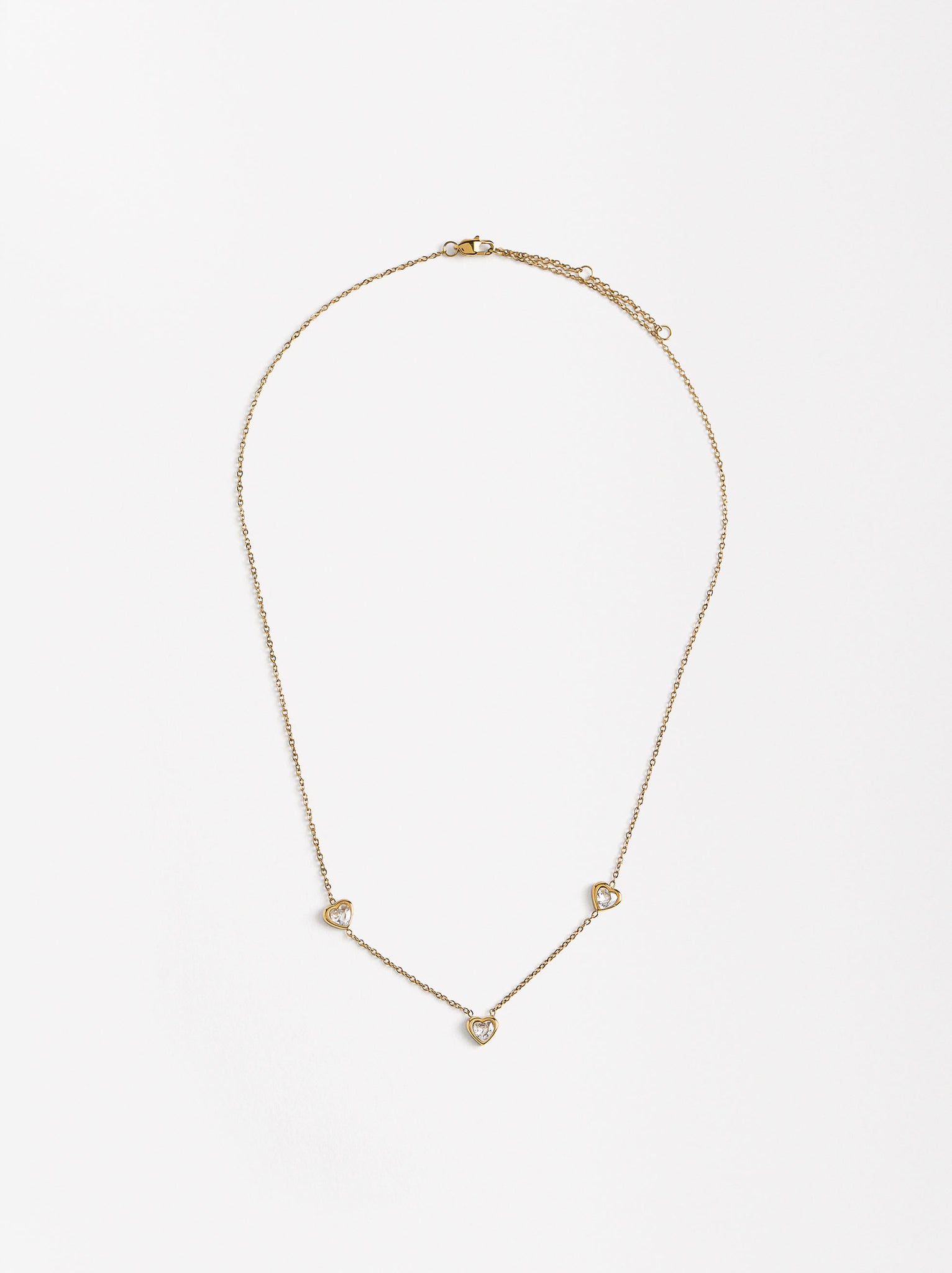 Necklace With Heart-Shaped Zirconias - Stainless Steel