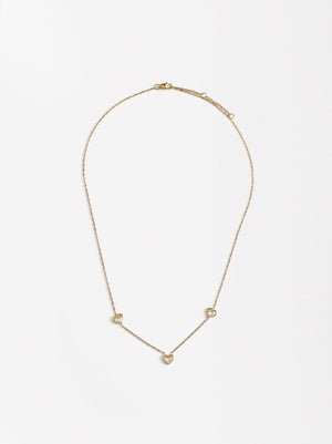 Necklace With Heart-Shaped Zirconias - Stainless Steel