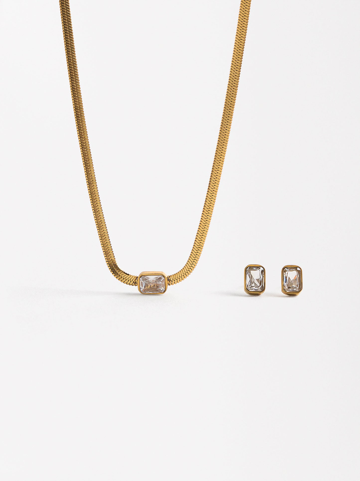 Set Necklace And Earrings With Crystals - Stainless Steel