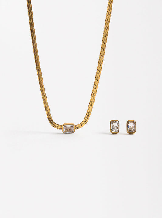 Set Necklace And Earrings With Crystals - Stainless Steel