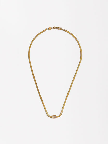 Set Necklace And Earrings With Crystals - Stainless Steel