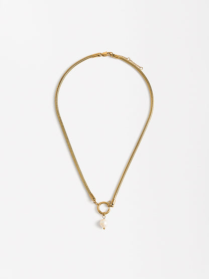 Necklace With Freshwater Pearl - Stainless Steel