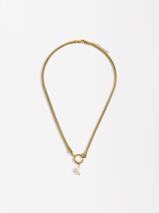 Necklace With Freshwater Pearl - Stainless Steel