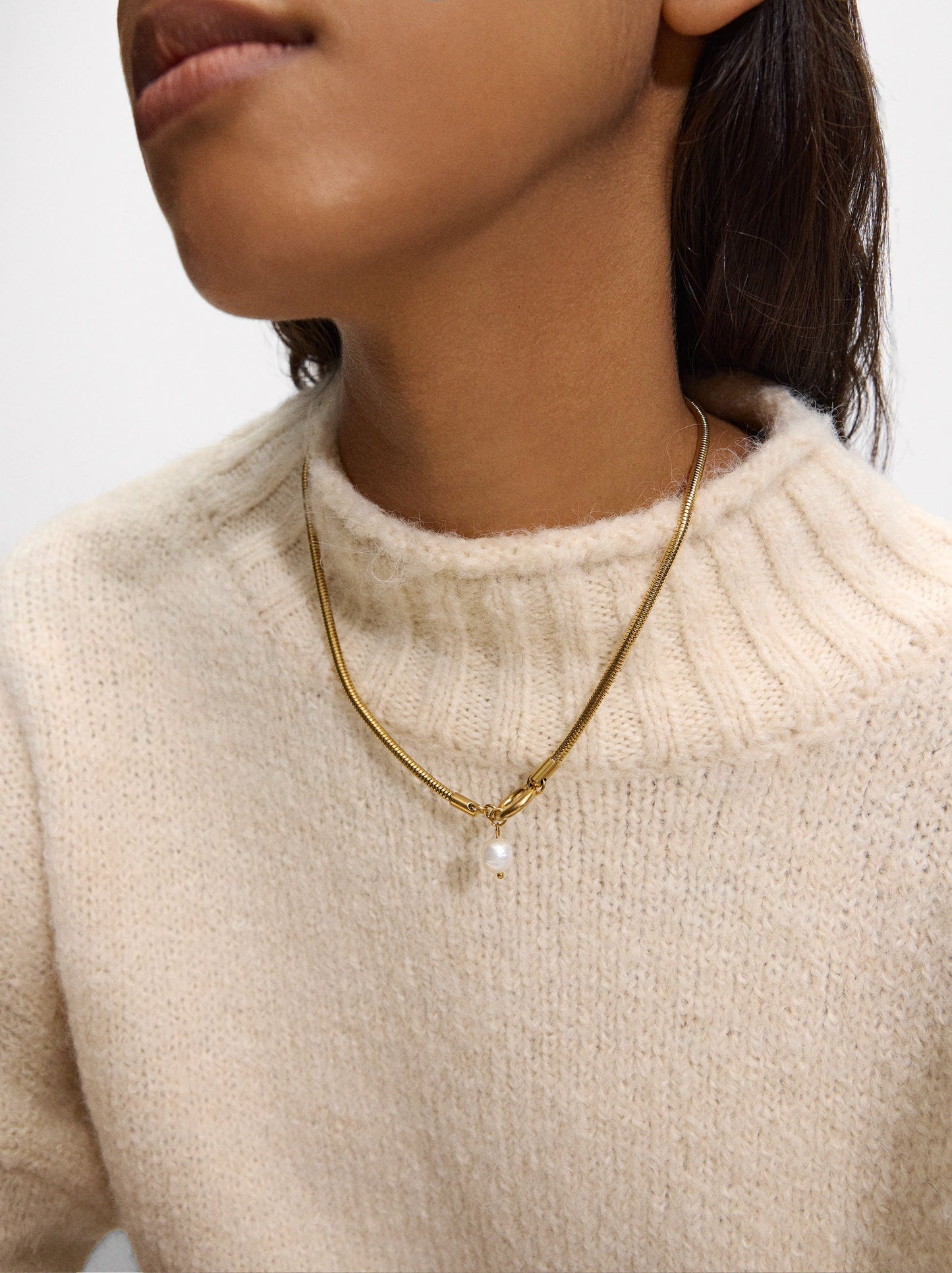 Necklace With Freshwater Pearl - Stainless Steel