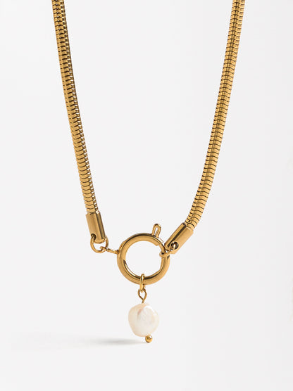 Necklace With Freshwater Pearl - Stainless Steel