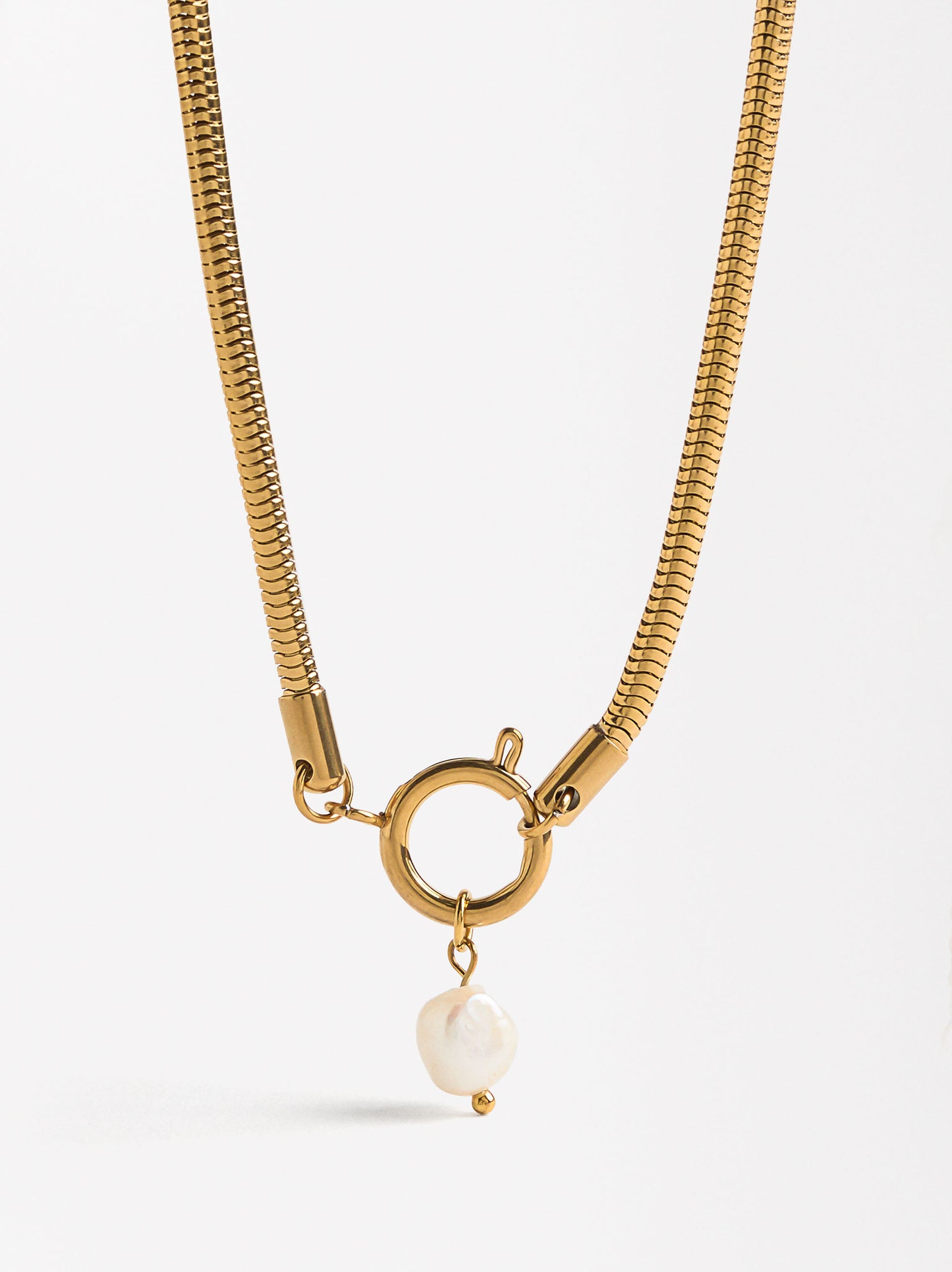 Necklace With Freshwater Pearl - Stainless Steel
