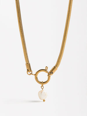Necklace With Freshwater Pearl - Stainless Steel