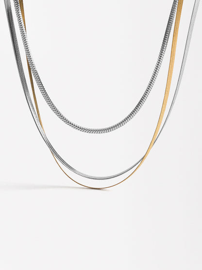 Triple Two-Tone Necklace - Stainless Steel