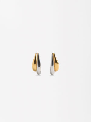 Two-Tone Earrings With Double Effect - Stainless Steel