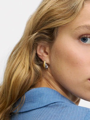 Two-Tone Earrings With Double Effect - Stainless Steel