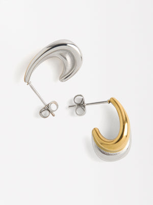 Two-Tone Earrings With Double Effect - Stainless Steel