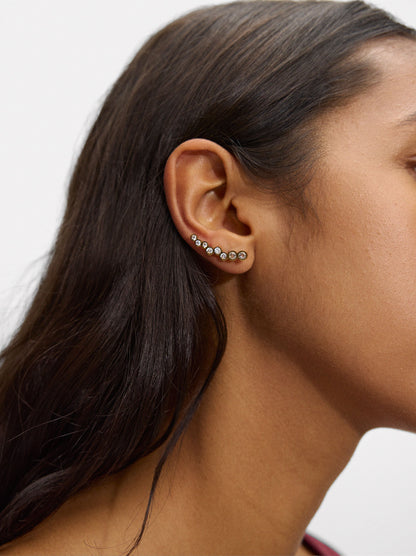 Earjack Earrings With Zirconias - Stainless Steel