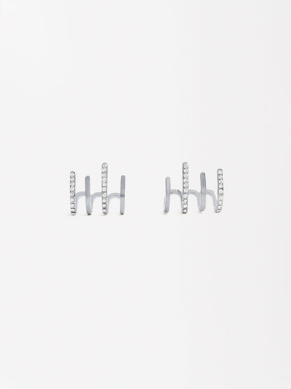 Earjack Earrings With Crystals - Stainless Steel