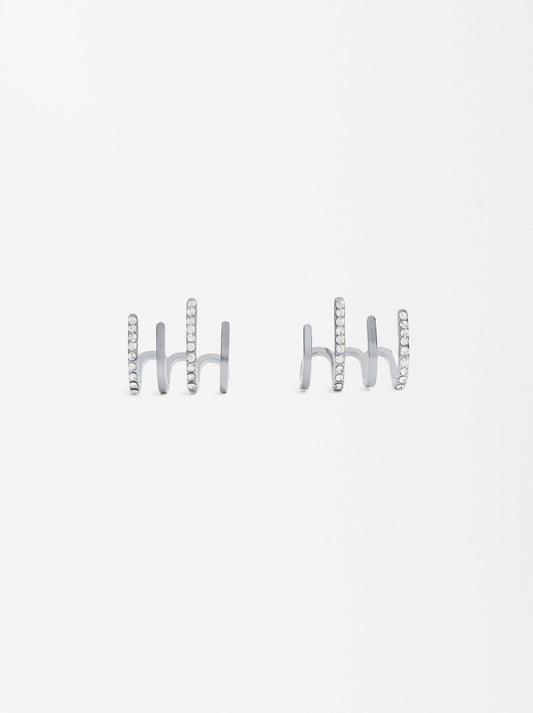 Earjack Earrings With Crystals - Stainless Steel