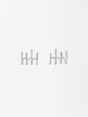 Earjack Earrings With Crystals - Stainless Steel