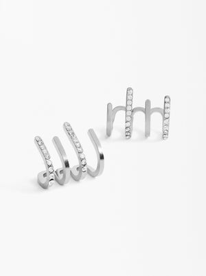 Earjack Earrings With Crystals - Stainless Steel