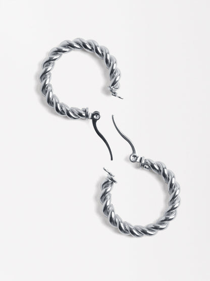 Medium Woven Hoops - Stainless Steel