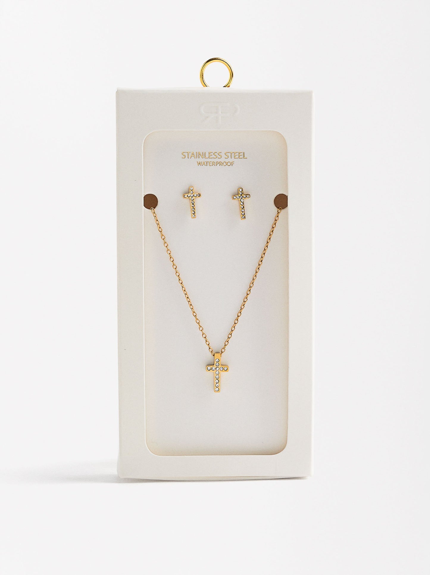 Cross Crystal Earrings Set With Necklace - Stainless Steel