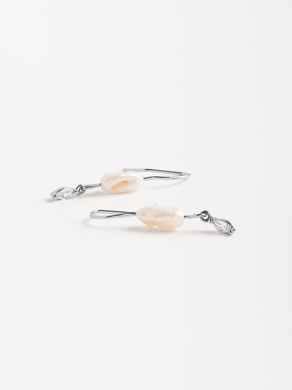 Long Earrings With Freshwater Pearls And Zirconia