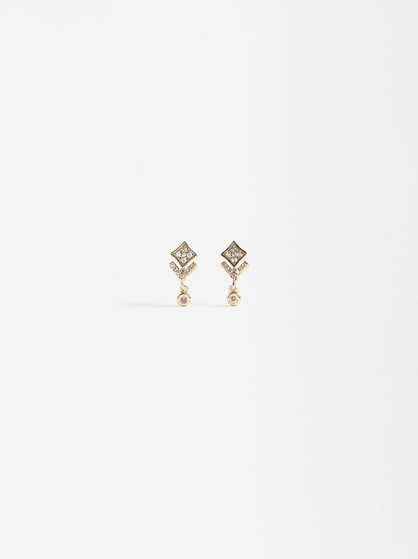 Rhomboid-Shaped Earrings With Zirconia