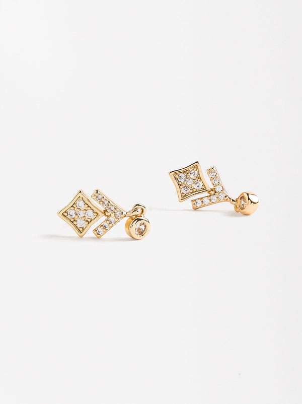 Rhomboid-Shaped Earrings With Zirconia