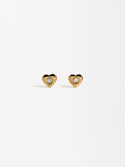 Heart Earrings With Crystals - Stainless Steel