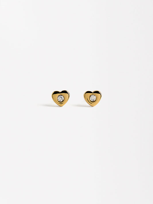 Heart Earrings With Crystals - Stainless Steel