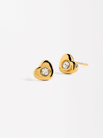Heart Earrings With Crystals - Stainless Steel