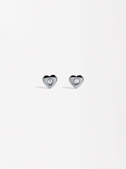Heart Earrings With Crystals - Stainless Steel