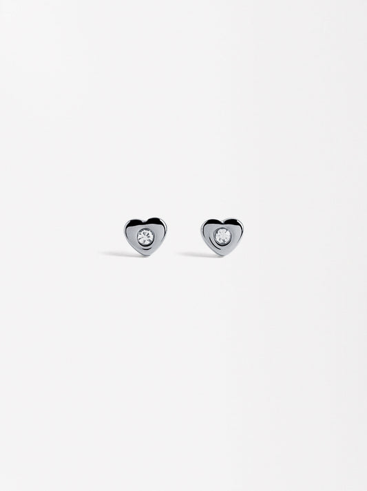 Heart Earrings With Crystals - Stainless Steel