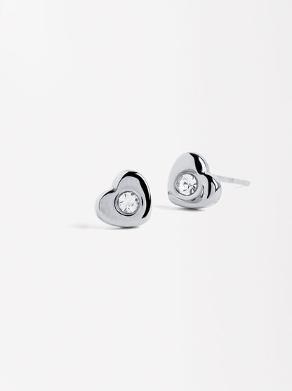Heart Earrings With Crystals - Stainless Steel