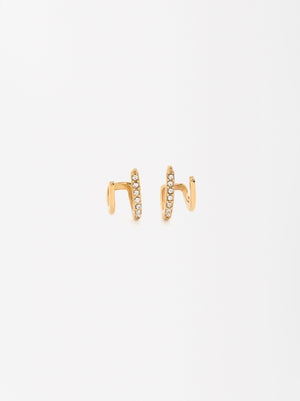 Earjack Earrings With Crystals - Stainless Steel