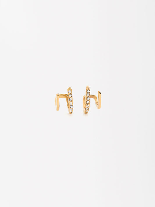 Earjack Earrings With Crystals - Stainless Steel