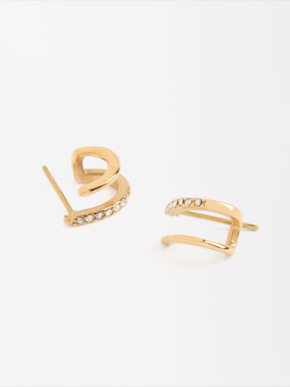 Earjack Earrings With Crystals - Stainless Steel