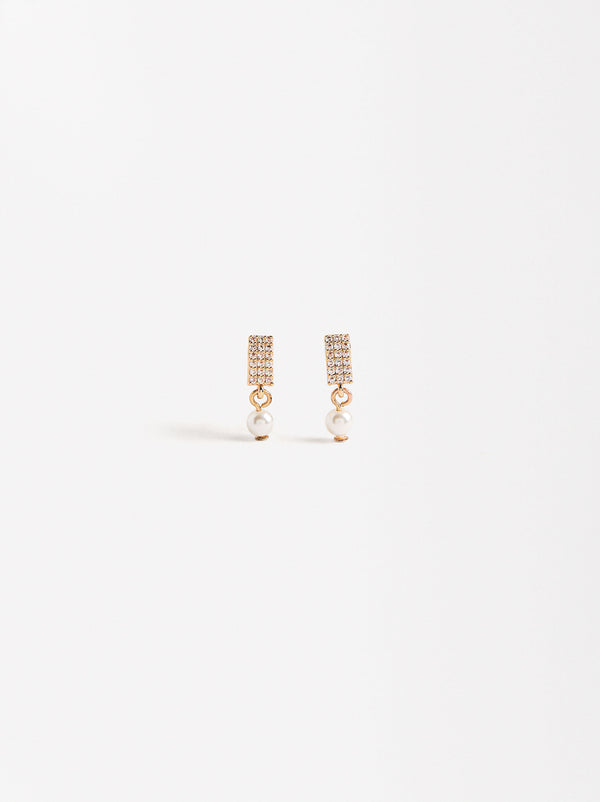 Rectangular Earrings With Freshwater Pearls And Crystals