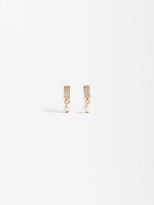 Rectangular Earrings With Freshwater Pearls And Crystals