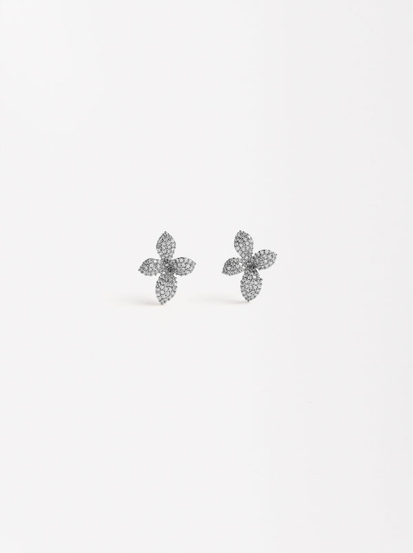 Flower Earrings With Zirconias