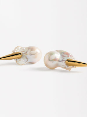 Long Freshwater Pearl Earrings - Stainless Steel