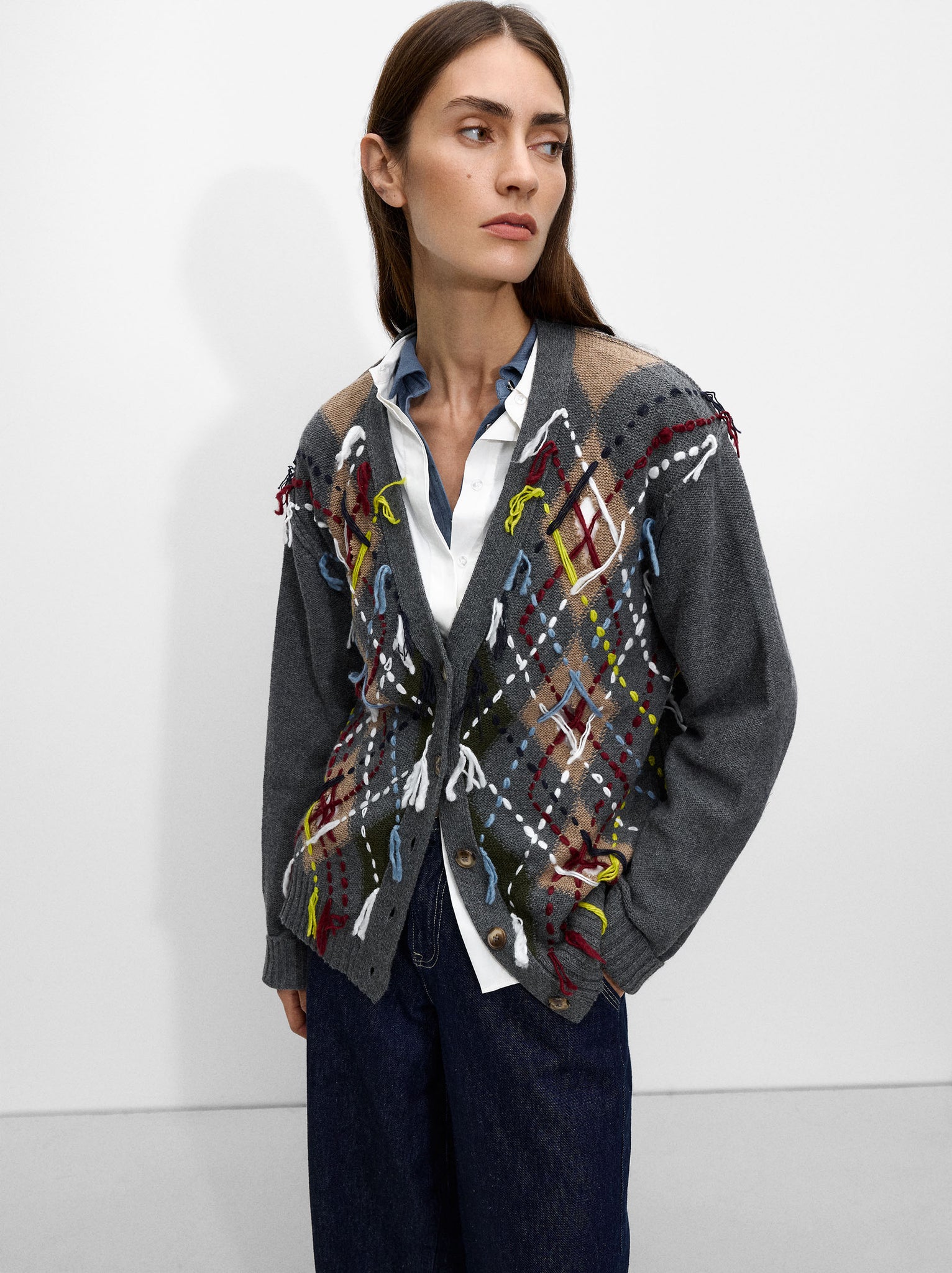 Jacquard Cardigan With Embroidery