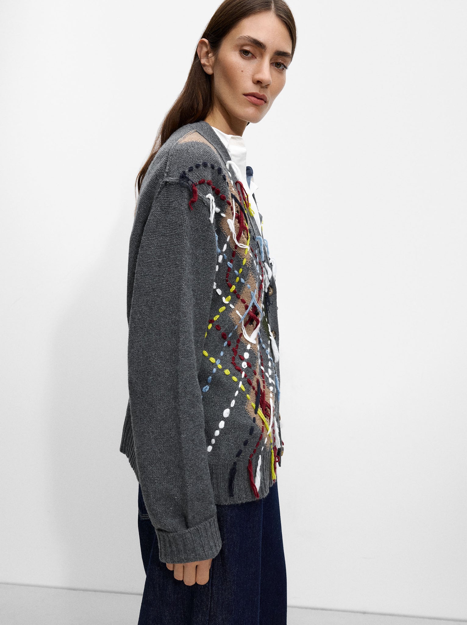 Jacquard Cardigan With Embroidery