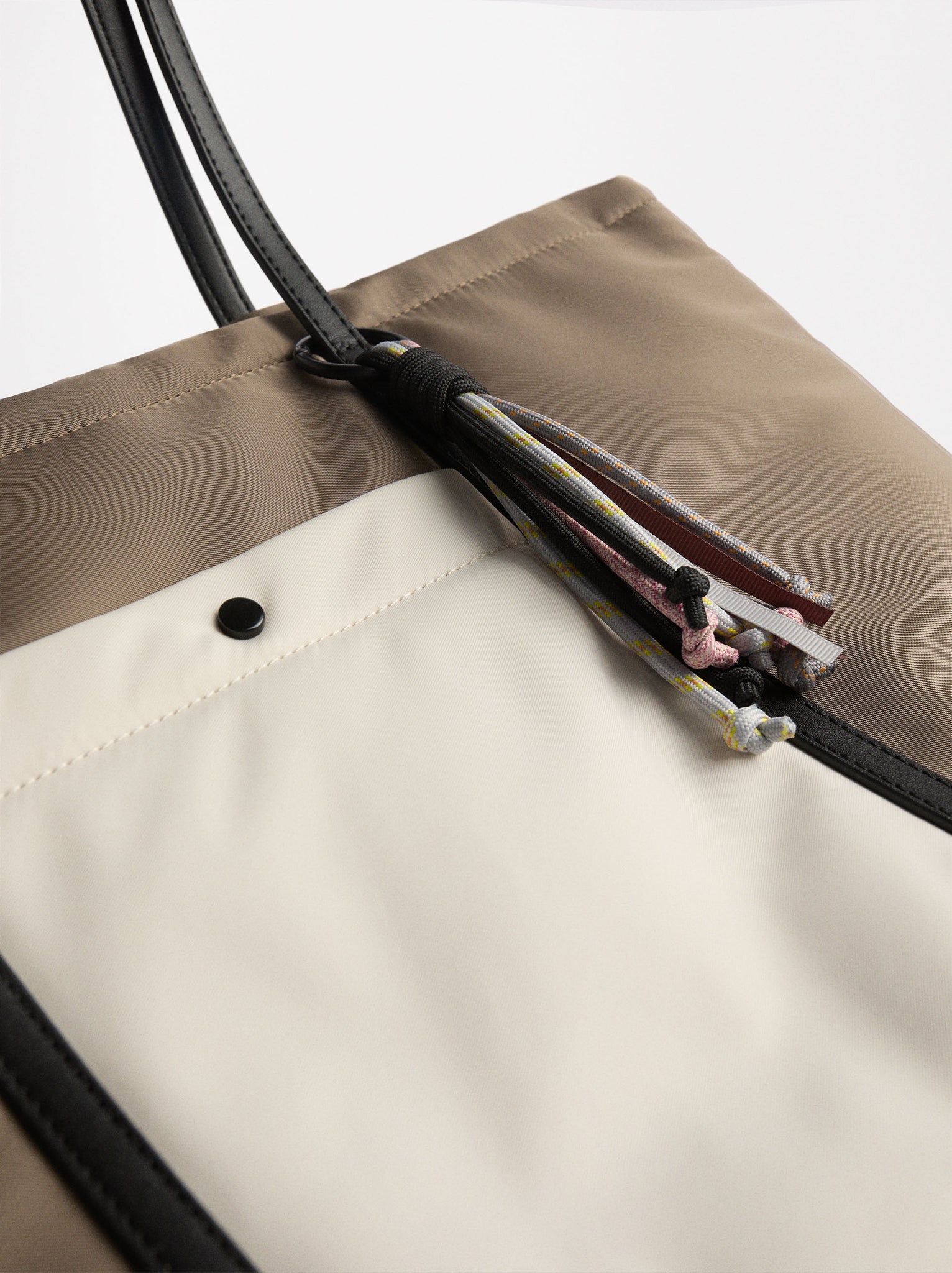 Nylon Shopper Bag With Exterior Pocket