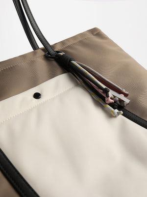 Nylon Shopper Bag With Exterior Pocket