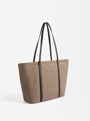 Nylon Shopper Bag With Exterior Pocket