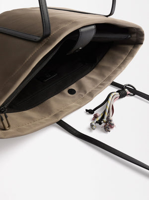 Nylon Shopper Bag With Exterior Pocket